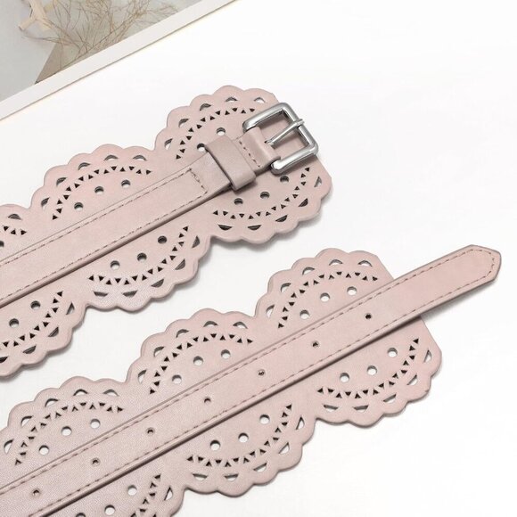 Women\'s Wide Dresses Chunky Thick Leather Waist Prong Buckle Belts Silver Khaki